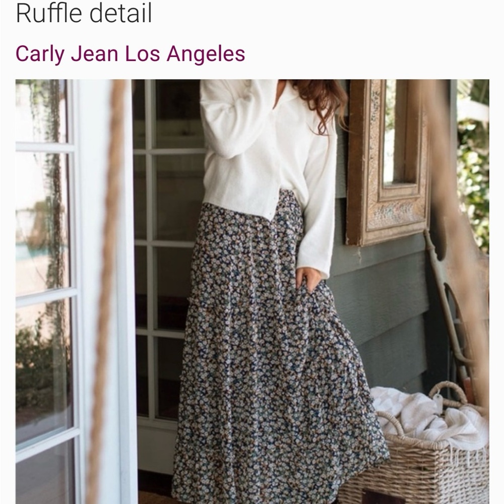 Carly Jean Los Angeles Black and White Ruffled Maxi Skirt elastic waist